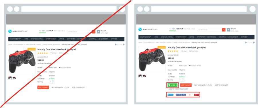 Social media shares on product listing